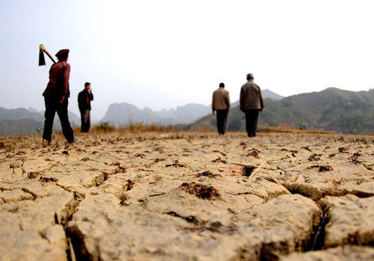 Le 16 mars, un paysan laboure ses terres en attendant la pluie.